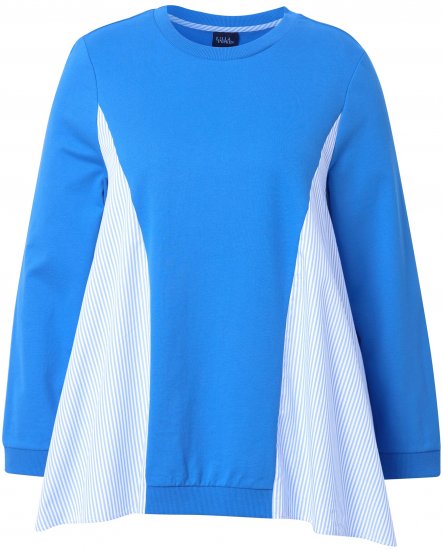 Ulla Popken Pinstripe Gore Long Sleeve Sweatshirt Peacock Blue - Collegetröjor & hoodies - 