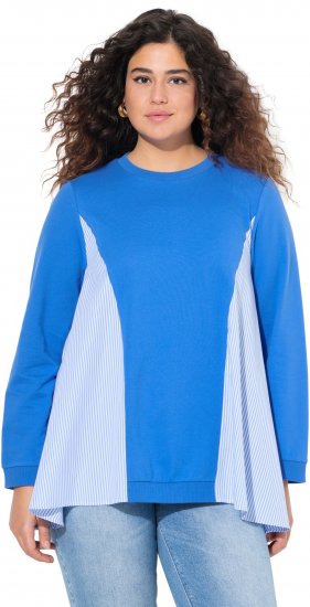 Ulla Popken Pinstripe Gore Long Sleeve Sweatshirt Peacock Blue - Collegetröjor & hoodies - 