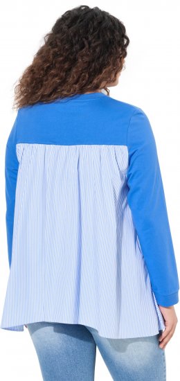 Ulla Popken Pinstripe Gore Long Sleeve Sweatshirt Peacock Blue - Collegetröjor & hoodies - 