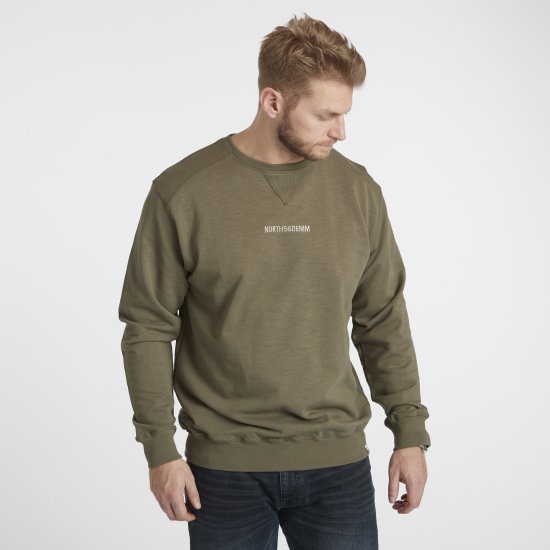 North Latitude Denim Logo Sweatshirt Dusty Olive Green TALL - TALL tröjor - TALL sweatshirts för långa män