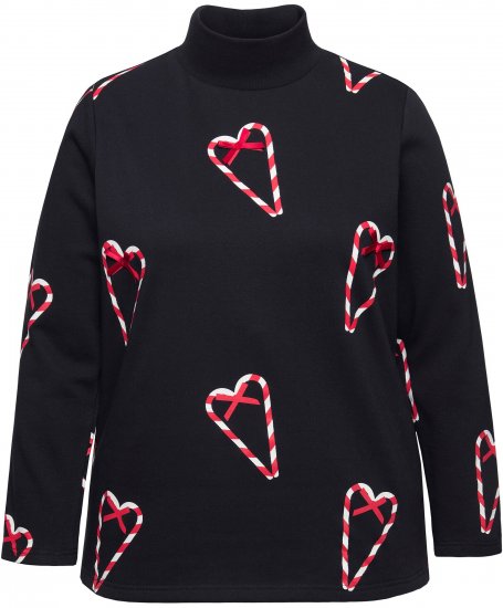 Ulla Popken Candy Cane Graphic Sweatshirt Black - Collegetröjor & hoodies - 