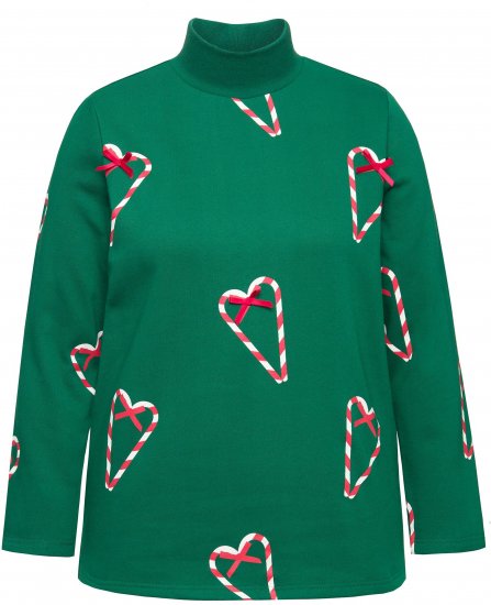 Ulla Popken Candy Cane Graphic Sweatshirt Meadow Green - Collegetröjor & hoodies - 