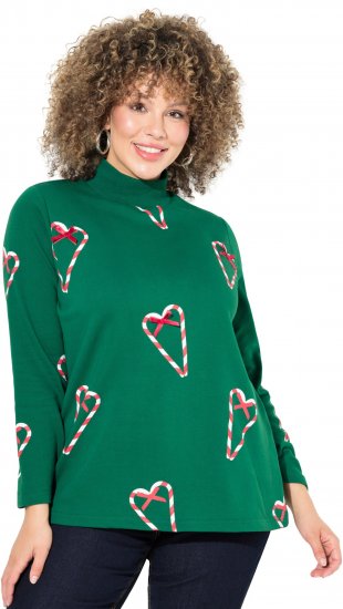 Ulla Popken Candy Cane Graphic Sweatshirt Meadow Green - Collegetröjor & hoodies - 