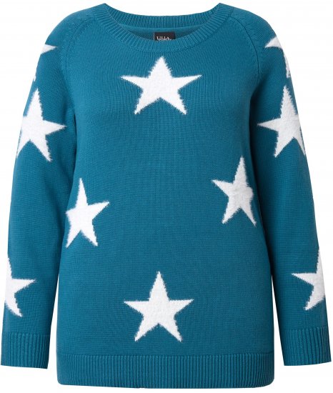 Ulla Popken Glitter Stars Soft Knit Sweater Petrol - Collegetröjor & hoodies - 