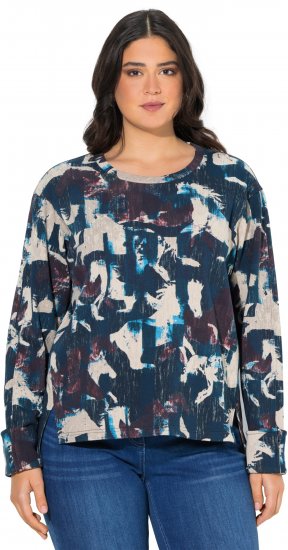 Ulla Popken Horse Print Long Sleeve Sweatshirt Navy - Collegetröjor & hoodies - 
