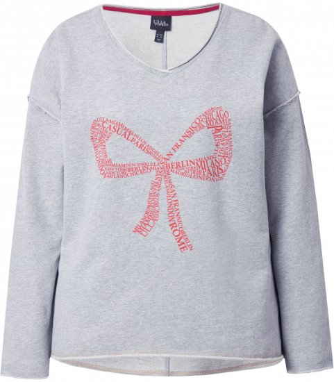 Ulla Popken Bow City Lettering Sweatshirt Light Grey Melange - Collegetröjor & hoodies - 