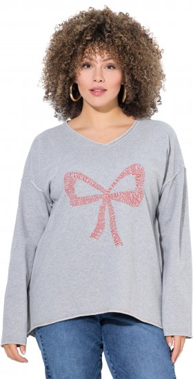 Ulla Popken Bow City Lettering Sweatshirt Light Grey Melange - Collegetröjor & hoodies - 