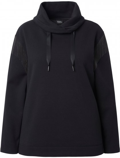 Ulla Popken Chain Fringe Smooth Fleece Sweatshirt Black - Collegetröjor & hoodies - 