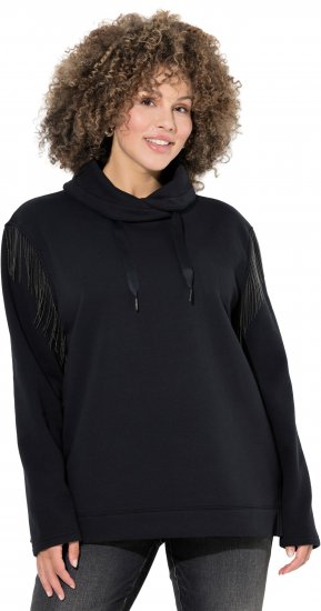 Ulla Popken Chain Fringe Smooth Fleece Sweatshirt Black - Collegetröjor & hoodies - 