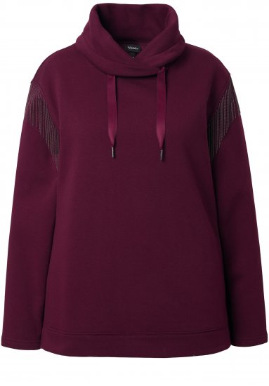 Ulla Popken Chain Fringe Smooth Fleece Sweatshirt Dark Wine Red - Collegetröjor & hoodies - 