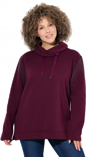 Ulla Popken Chain Fringe Smooth Fleece Sweatshirt Dark Wine Red - Collegetröjor & hoodies - 