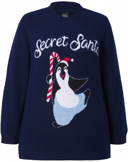Ulla Popken Christmas Motif Classic Fit Sweater Navy - Collegetröjor & hoodies - 