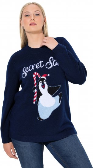 Ulla Popken Christmas Motif Classic Fit Sweater Navy - Collegetröjor & hoodies - 