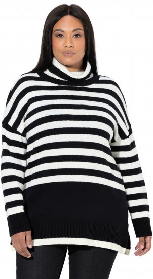 Ulla Popken Striped Stand-Up Collar Sweater Black - Collegetröjor & hoodies - 