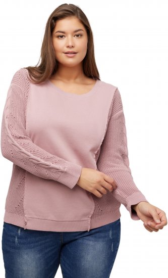 Ulla Popken Mixed Knit Patch Look Sweatshirt Old Pink - Collegetröjor & hoodies - 