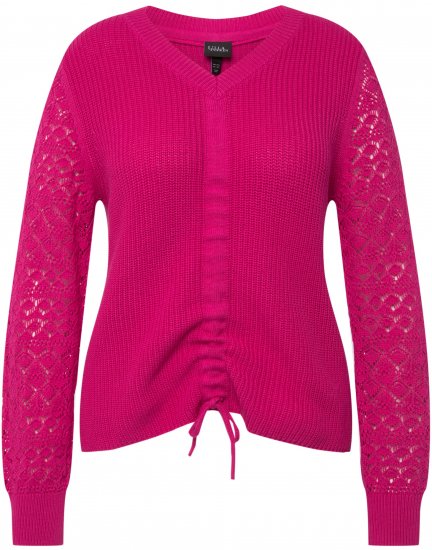 Ulla Popken Shaker Stitch Cropped Gathered Sweater Fuchsia Pink - Collegetröjor & hoodies - 