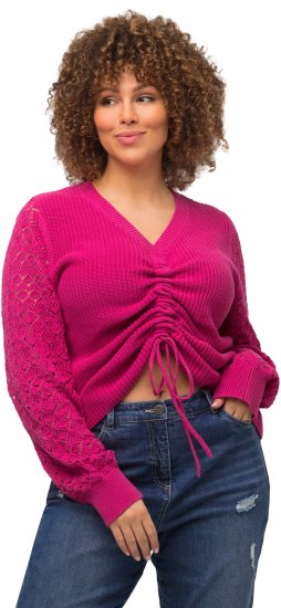 Ulla Popken Shaker Stitch Cropped Gathered Sweater Fuchsia Pink - Collegetröjor & hoodies - 