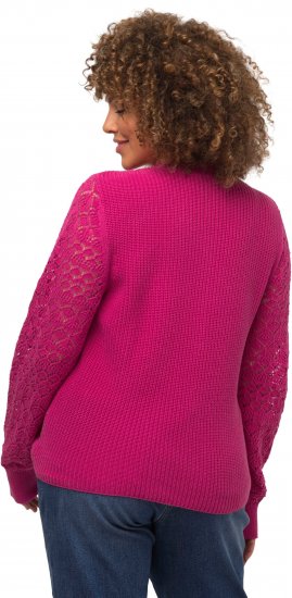 Ulla Popken Shaker Stitch Cropped Gathered Sweater Fuchsia Pink - Collegetröjor & hoodies - 