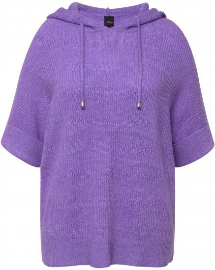 Ulla Popken Fuzzy Knit Short Sleeve Hoodie Pale Lilac - Collegetröjor & hoodies - 