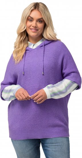 Ulla Popken Fuzzy Knit Short Sleeve Hoodie Pale Lilac - Collegetröjor & hoodies - 