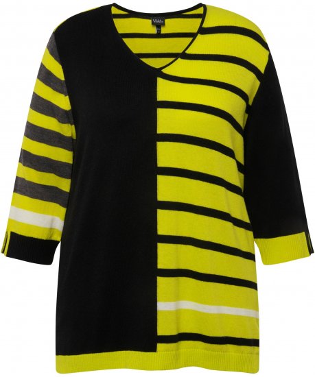 Ulla Popken Mixed Stripe 3/4 Sleeve Colorblock Sweater Apple Green - Collegetröjor & hoodies - 