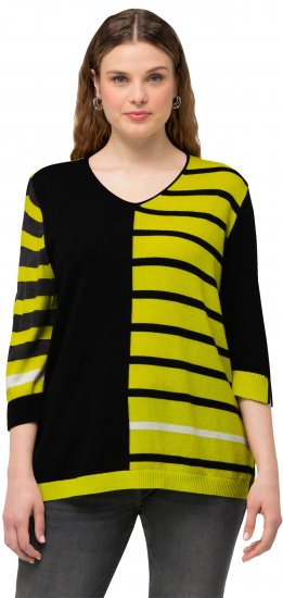 Ulla Popken Mixed Stripe 3/4 Sleeve Colorblock Sweater Apple Green - Collegetröjor & hoodies - 