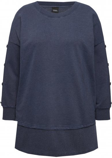Ulla Popken Layered Look Button Sleeve Sweatshirt Navy - Collegetröjor & hoodies - 