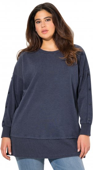 Ulla Popken Layered Look Button Sleeve Sweatshirt Navy - Collegetröjor & hoodies - 