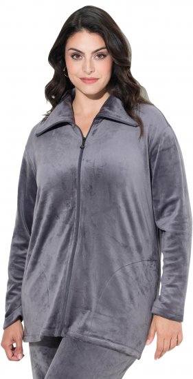 Ulla Popken Velour Loungewear Jacket Dark Grey - Collegetröjor & hoodies - 