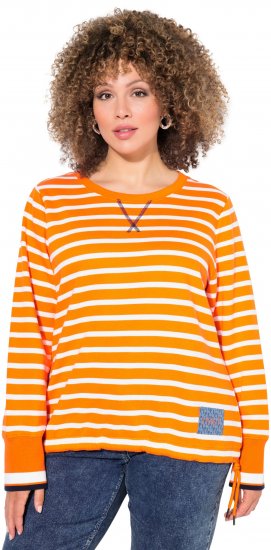 Ulla Popken Striped Drawstring Hem Sweatshirt Orange - Collegetröjor & hoodies - 
