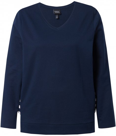 Ulla Popken Stripe Panel Long Sleeve V-Neck Sweatshirt Navy - Collegetröjor & hoodies - 