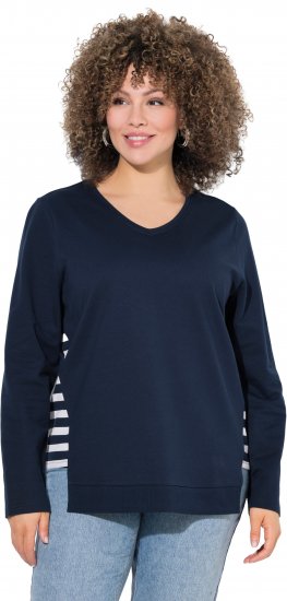 Ulla Popken Stripe Panel Long Sleeve V-Neck Sweatshirt Navy - Collegetröjor & hoodies - 