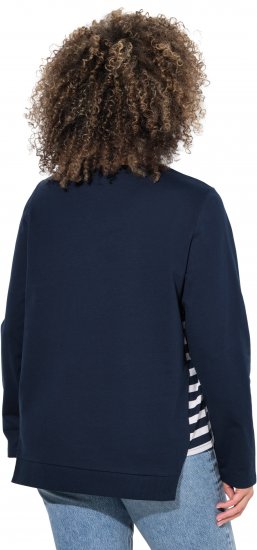 Ulla Popken Stripe Panel Long Sleeve V-Neck Sweatshirt Navy - Collegetröjor & hoodies - 