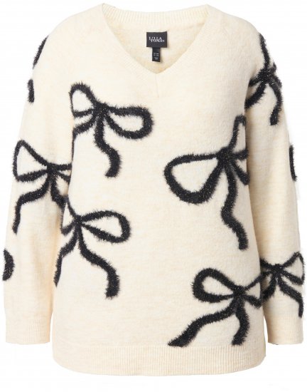 Ulla Popken Glitter Bow Sweater Chalk - Collegetröjor & hoodies - Mjuka tröjor och hoodies i stora storlekar