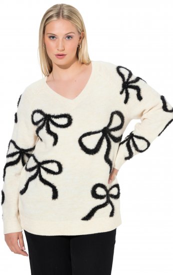 Ulla Popken Glitter Bow Sweater Chalk - Collegetröjor & hoodies - Mjuka tröjor och hoodies i stora storlekar