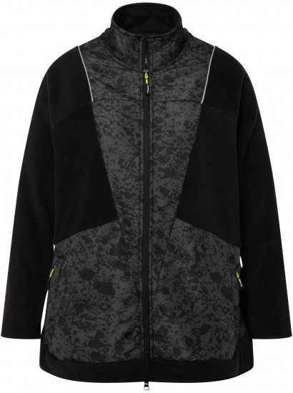 Ulla Popken Patch Print Fleece Jacket Black - Collegetröjor & hoodies - 