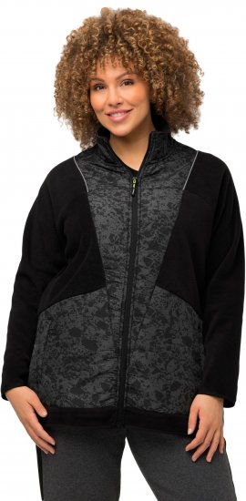 Ulla Popken Patch Print Fleece Jacket Black - Collegetröjor & hoodies - 