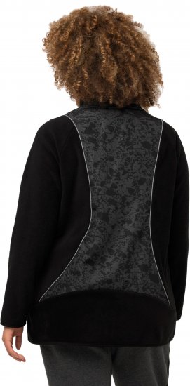 Ulla Popken Patch Print Fleece Jacket Black - Collegetröjor & hoodies - 