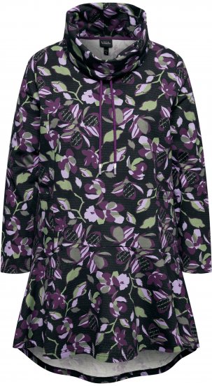 Ulla Popken Floral Stand-Up Collar Flounce Panel Sweatshirt Black - Collegetröjor & hoodies - 