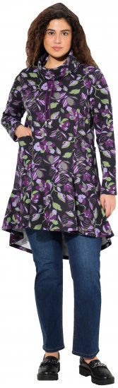 Ulla Popken Floral Stand-Up Collar Flounce Panel Sweatshirt Black - Collegetröjor & hoodies - 