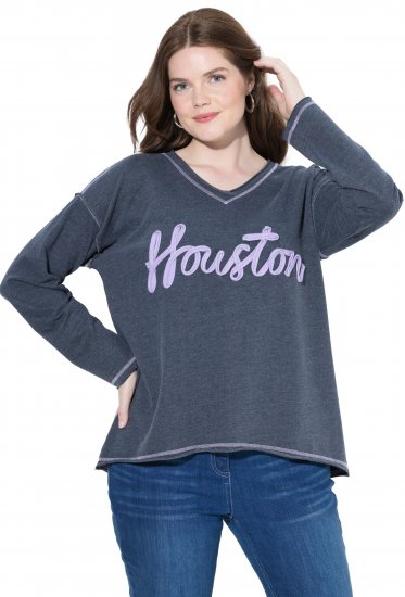 Ulla Popken Houston Textured Lettering Sweatshirt Navy - Collegetröjor & hoodies - 