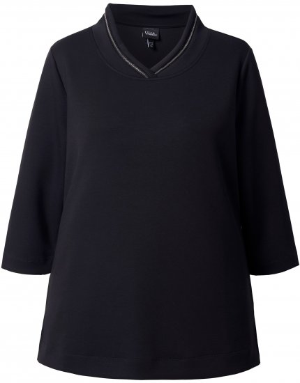 Ulla Popken Decorative Chain Collar Sweatshirt Black - Collegetröjor & hoodies - 