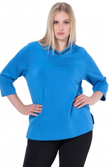 Ulla Popken Classic Fit with Side Slits 3/4 Sleeve Sweatshirt Royal Blue - Collegetröjor & hoodies - 