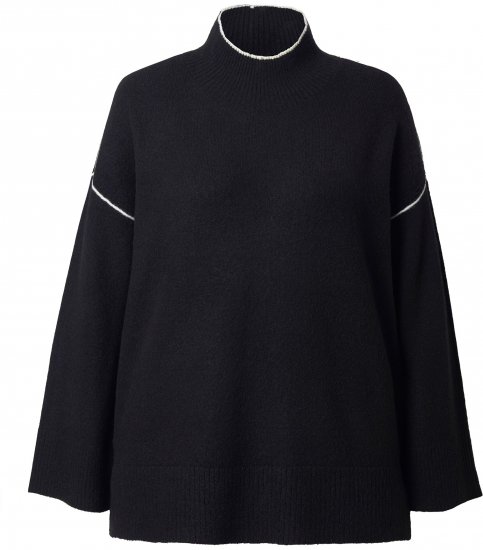 Ulla Popken Decorative Seam Contrast Color Sweater Black - Collegetröjor & hoodies - 