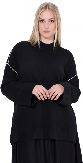 Ulla Popken Decorative Seam Contrast Color Sweater Black - Collegetröjor & hoodies - 