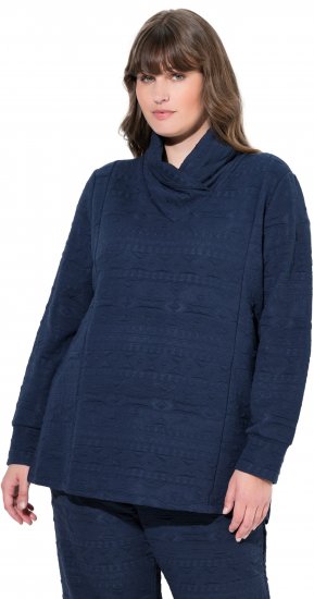 Ulla Popken Eco Cotton Stripe Textured Sweatshirt Navy - Collegetröjor & hoodies - 