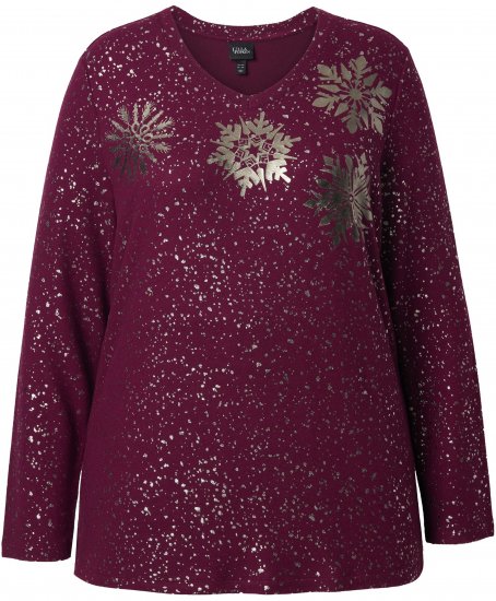 Ulla Popken Metallic Print Extra Soft Christmas Sweatshirt Dark Wine Red - Collegetröjor & hoodies - 