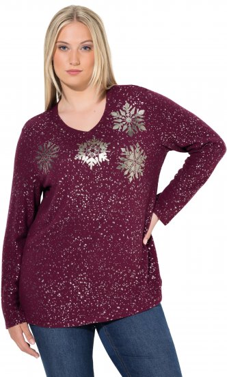 Ulla Popken Metallic Print Extra Soft Christmas Sweatshirt Dark Wine Red - Collegetröjor & hoodies - 
