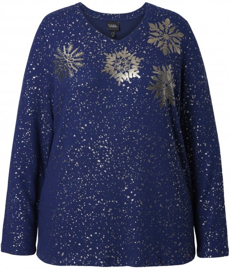 Ulla Popken Metallic Print Extra Soft Christmas Sweatshirt Ink Blue - Collegetröjor & hoodies - 