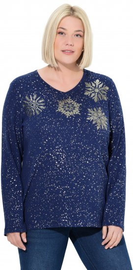 Ulla Popken Metallic Print Extra Soft Christmas Sweatshirt Ink Blue - Collegetröjor & hoodies - 